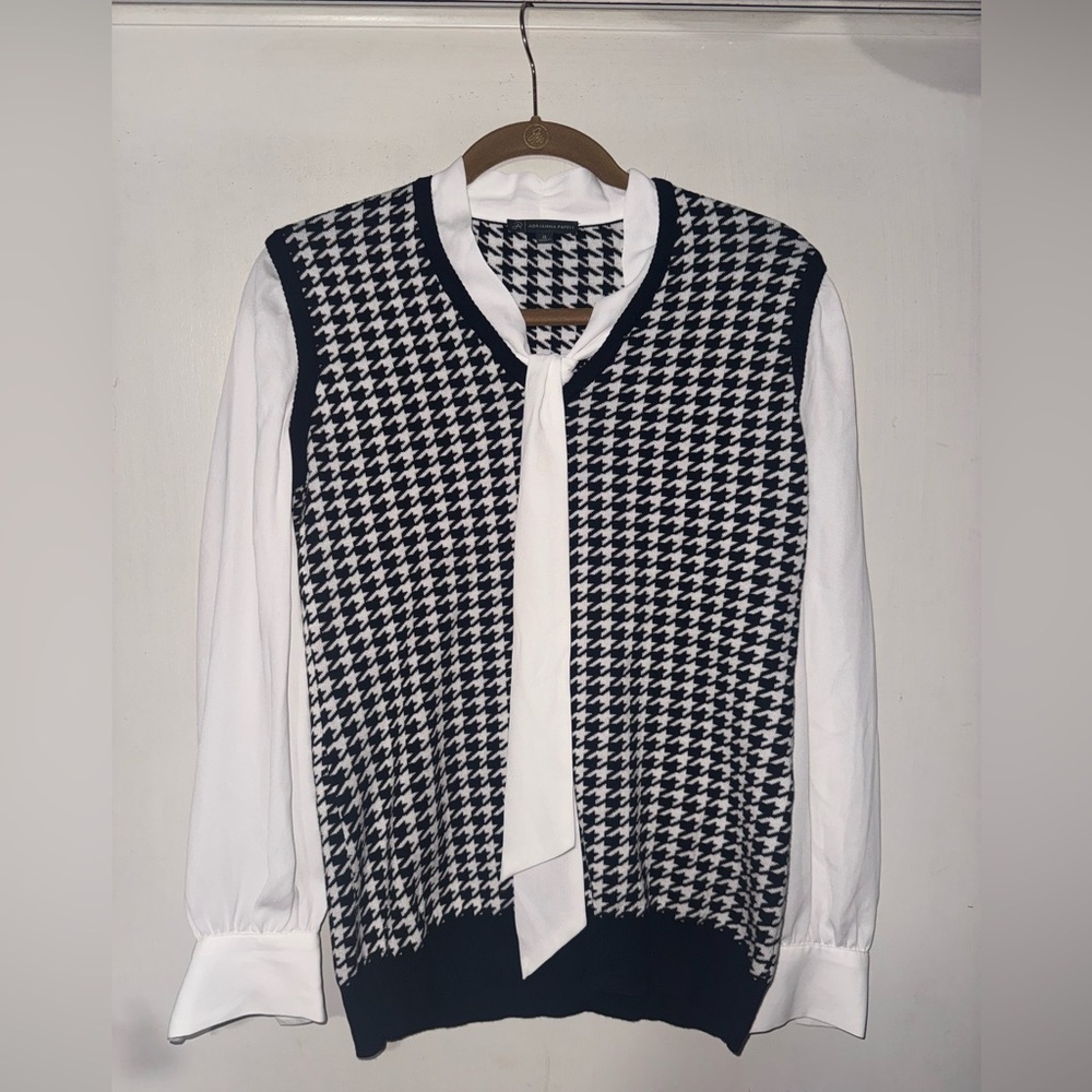 Adrianna Papell Houndstooth Blouse with Tie Neck - Picture 3 of 5